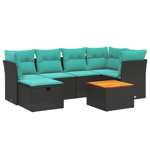 vidaXL Patio Sofa Set with Cushions 7 Piece, Outdoor Conversation Set, Sectional Sofa for Balcony Garden, Modern Style, Black Poly Rattan