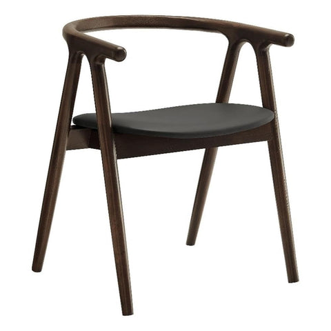 Modway Henry Solid Wood Curved Back Dining Chair in Black – Single Wood Dining Chair with Faux Leather Upholstered Seat – Modern Dining Room Armchair or Accent Chair