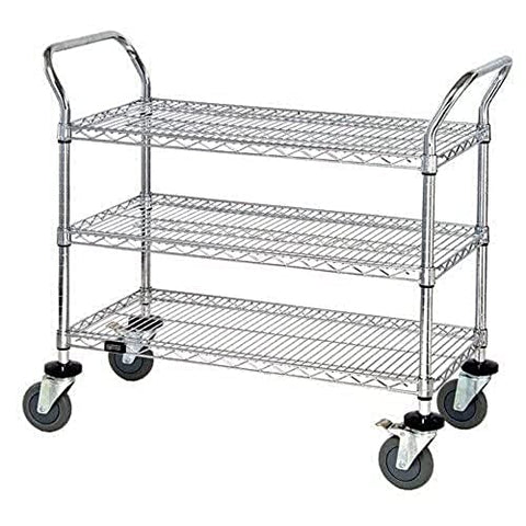 Quantum WRC-2442-3CO Utility Cart, 42'W x 24'D x 37-1/2'H, 1200 lbs Capacity, Carbon Steel/ESD, Chrome