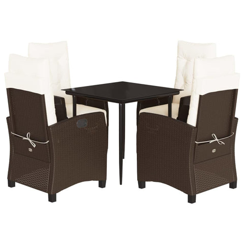 vidaXL 3 Piece Patio Dining Set - Durable PE Rattan - Adjustable Backrest and Footrest - Garden Chairs with Cushions - Tempered Glass Tabletop