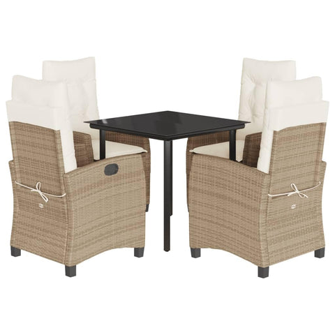 vidaXL Garden Dining Set 5-Piece Garden Furniture Set Table with 4 Chairs, Garden Set with Cushions, Patio Dining Set, Beige Poly Rattan