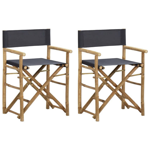 vidaXL 2 Piece Bamboo and Polyester Folding Director's Chairs Set in Dark Grey for Outdoor Garden Use Compact Durable Rustic Design Ideal Patios Balconies Chair Seats Patio Portable Seating Furniture