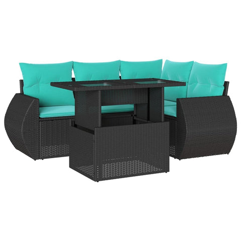 vidaXL 5 Piece Garden Sofa Set with Cushions Black Poly Rattan