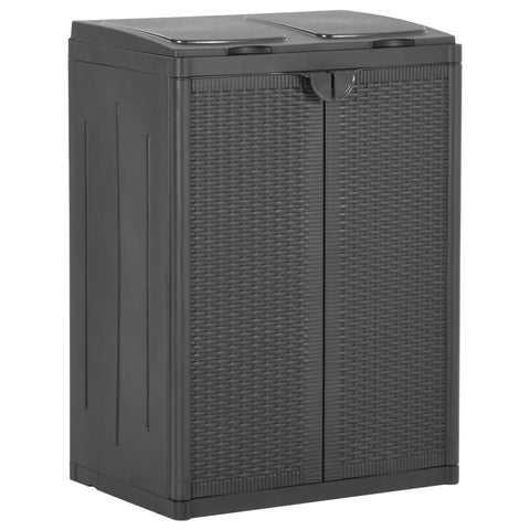 vidaXL 100% Polypropylene Trash Bin with 2 Doors and 3 Bag Holders - Black, 25.6"x17.7"x34.6" â€“ Lightweight, Weather-Resistant and UV-Resistant with Rattan Look, Ideal for Functional Waste Separation