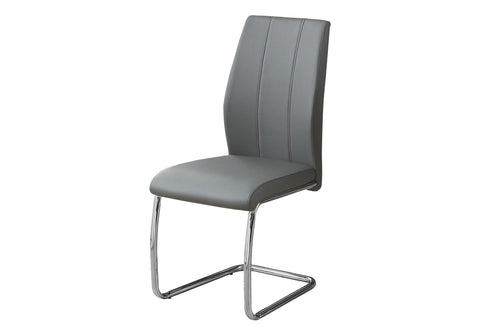 Dining Chair, Set Of 2, Side, Upholstered, Kitchen, Dining Room, 39'' Height, Grey Leather Look, Chrome Metal, Contemporary, Modern