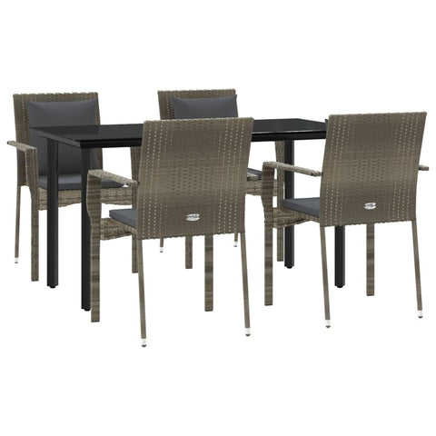 vidaXL 5-Piece Modern Patio Dining Set - Poly Rattan Black and Gray - Steel Frame - Comfortable, Weather-Resistant, and Easy to Clean with Cushions