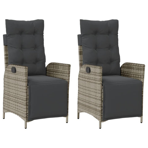 vidaXL Reclining Garden Chairs with Cushions Grey Poly Rattan 2 Pcs Outdoor Seating Set Adjustable Footrests Weather Modern Patio Furniture Chair Recliner Lawn