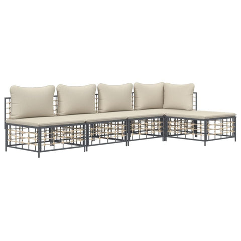vidaXL Patio Furniture Set 5 Piece, Outdoor Sectional Sofa with Cushions, Wicker Furniture Set for Porch Lawn Garden Backyard, Anthracite Poly Rattan