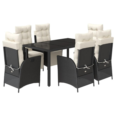 vidaXL Patio Dining Set with Cushions 7 Piece, Garden Dining Furniture, Dining Table and Chair for Outdoor Backyard, Black Poly Rattan
