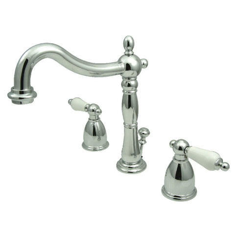 Kingston Brass KB1971PL Heritage Widespread Lavatory Faucet with Porcelain Lever Handle, Polished Chrome,8-Inch Adjustable Center