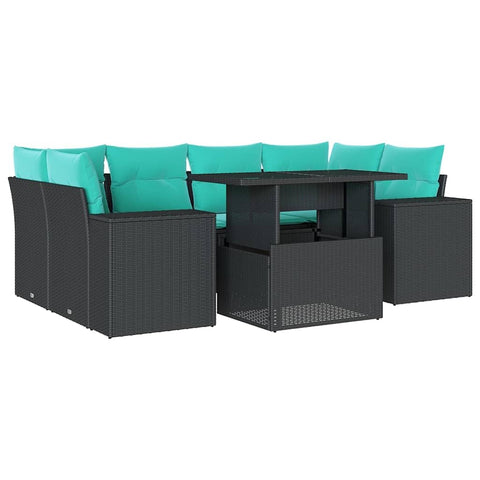 vidaXL 7 Piece Garden Sofa Set with Cushions Black Poly Rattan