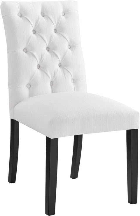 Duchess Button Tufted Fabric Dining Chair in White