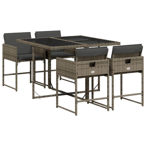 vidaXL 5 Piece Garden Dining Set with Cushions Synthetic Rattan Grey