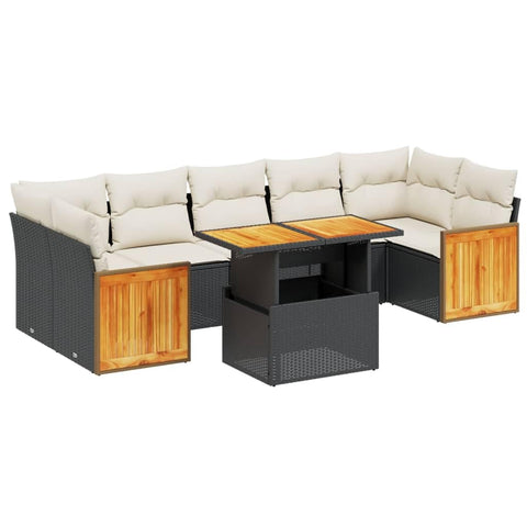 vidaXL Patio Sofa Set with Cushions 8 Piece, Outdoor Conversation Set, Sectional Sofa for Balcony Garden, Modern Style, Black Poly Rattan