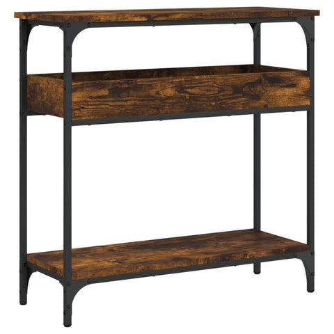 vidaXL Console Table in Smoked Oak with Shelf - Engineered Wood and Metal, Industrial Style, Living Room, Entryway, Hallway Furniture