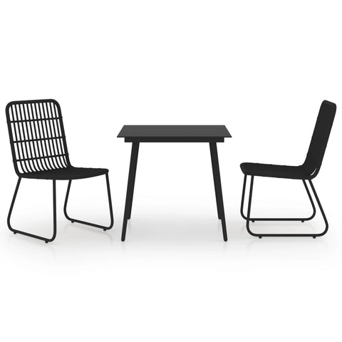 vidaXL 3-Piece Patio Dining Set - Modern Outdoor Furniture with Glass Tabletop - Weather- Poly Rattan and Powder Coated Steel - Black