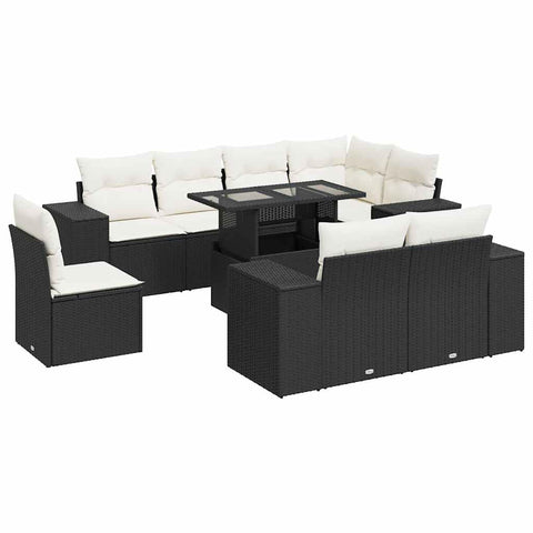 vidaXL 9 Piece Patio Sofa Set with Cushions Black Poly Rattan, Garden Sofa Set, Garden Lounge Set, Poly Rattan Sofa Set, Outdoor Sofa Set