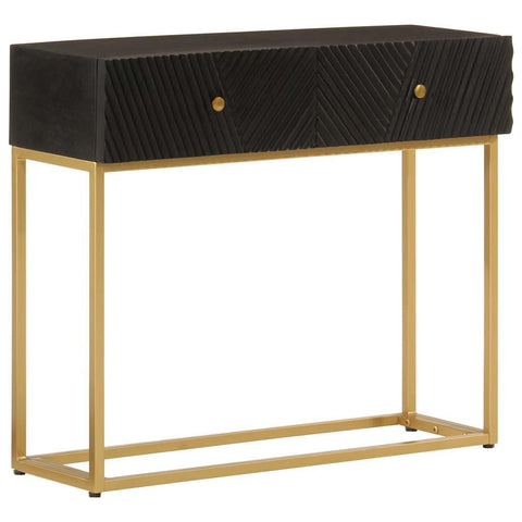 vidaXL Industrial Black Console Table with 2 Drawers Solid Mango Wood and Iron Living Room Entryway Hallway Storage Stylish Decorative Accent 35.4 X 11.8 29.9 in Sofa Hall Behind Entry Style