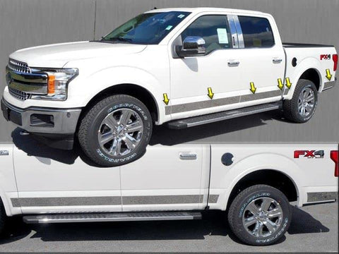 QAA Is Compatible With 2015-2020 Ford F-150 12 Piece Stainless Rocker Panel Trim, Upper Kit, 4.5" Width TH55316