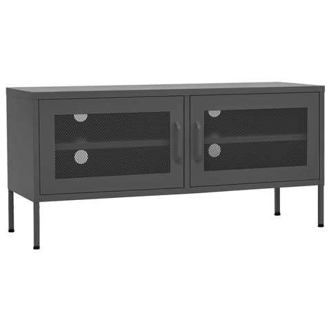 vidaXL Industrial Style TV Stand, 41.3"x13.8"x19.7", Anthracite Steel Material, with 2 Mesh Doors & Cable Management Holes.