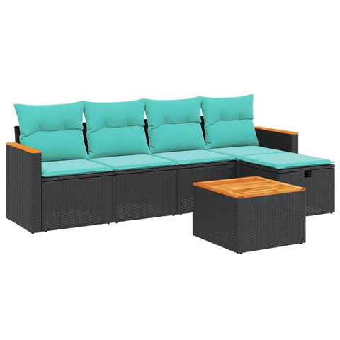 vidaXL Patio Sofa Set with Cushions 6 Piece, Outdoor Conversation Set, Sectional Sofa for Balcony Garden, Modern Style, Black Poly Rattan