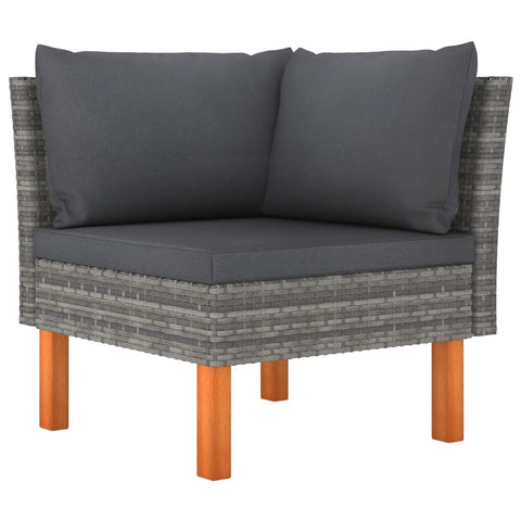 vidaXL Corner Garden Sofa, Durable Poly Rattan & Solid Eucalyptus Wood Legs, Sturdy Design with Comfortable Cushions, Easy to Clean, Removable & Washable Cover - Gray Color