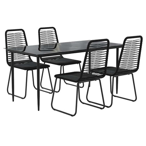 vidaXL Modern Patio Dining Set, 5-Piece Outdoor Furniture Set, Black PE Rattan, Powder-Coated Steel Frames, Tempered Glass Tabletop