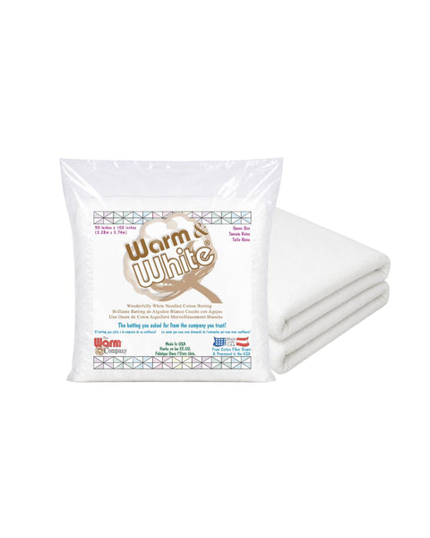 The Warm Company — Warm & White Cotton Batting — Queen Size 90" x 108" Pre-Cut, Premium Needle-Punched Quilt Batting for Crafts & Quilting