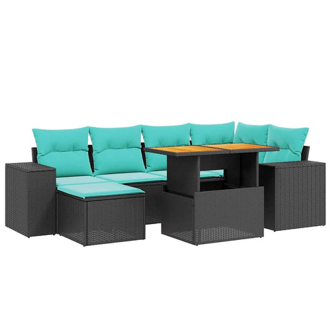 vidaXL Patio Sofa Set with Cushions 7 Piece, Outdoor Conversation Set, Sectional Sofa for Balcony Garden, Modern Style, Black Poly Rattan