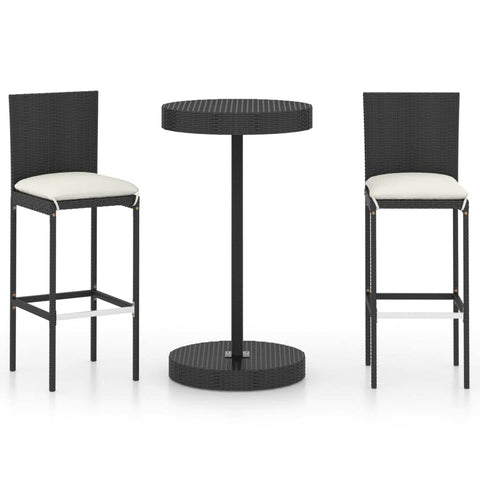 vidaXL 3 Piece Garden Bar Set with Cushions PE Rattan Black | Sturdy Powder Coated Steel Frame Indoor Outdoor Use Comfortable Seats for Up to People Dining Bistro Furniture Sets Patio