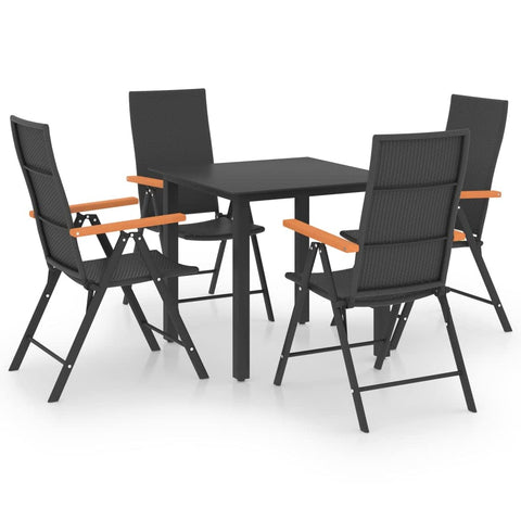 vidaXL 3-Piece Industrial Patio Dining Set - Black and Brown Outdoor Furniture with Adjustable Reclining Chairs & Glass Top Table, Made of Durable PE Rattan and Aluminum