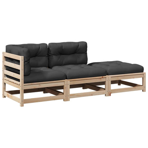 vidaXL 3 Piece Garden Sofa Set - Solid Pine Wood, Anthracite Cushions, Outdoor Patio Furniture, 70x70x67cm Dimensions, Modular Design