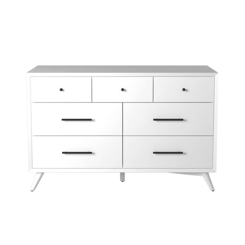 Alpine Furniture Flynn Mid Century Modern 7 Drawer Dresser, 56" W x 19" D x 36.5" H, White