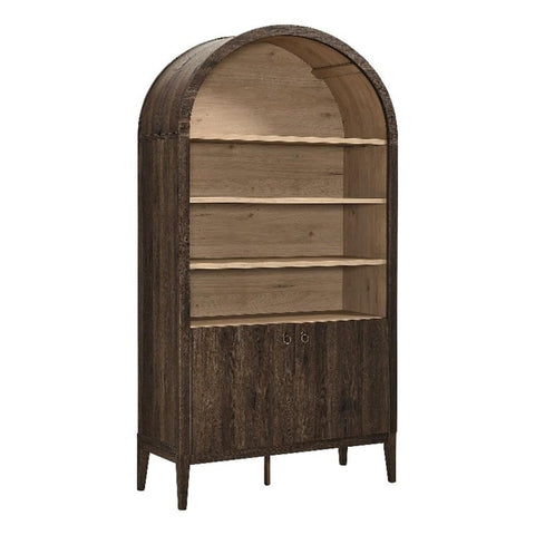 Modway Nolan Tall Arched Storage Display Cabinet in Dark Walnut - 74 Inch Arch Bookshelf with Open and Closed Shelving - Modern Accent Cabinet for Living Room, Dining Room