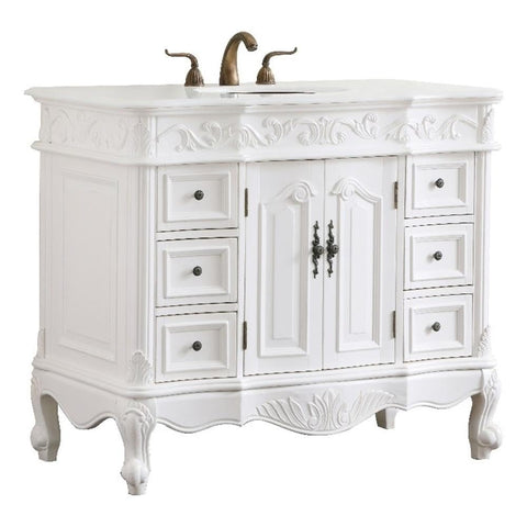 Elegant Kitchen and Bath Oakland 42" Single Solid Wood Bathroom Vanity in White