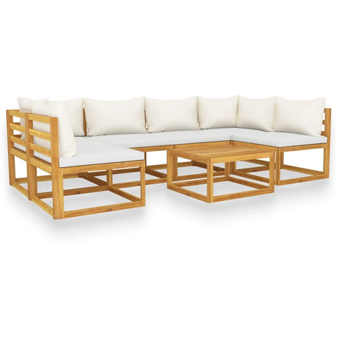 vidaXL 7 Piece Solid Acacia Wood Garden Lounge Set in Cream