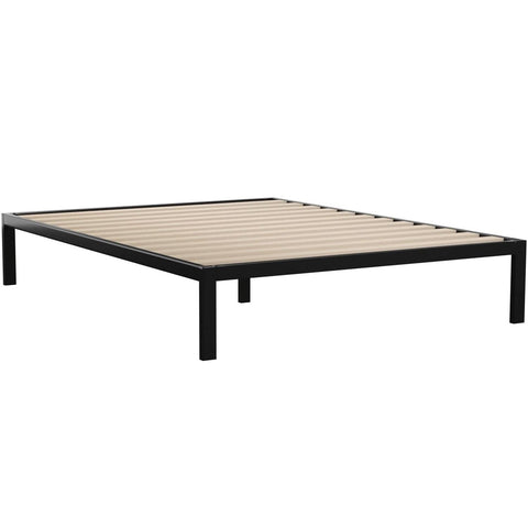 Fast Furnishings Queen Black Metal Platform Bed Frame with Wood Slats - 700 lbs Weight Capacity