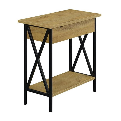 Convenience Concepts Tucson Flip Top End Table with Charging Station 23.75" - Modern Living Room Table with Storage Shelf, Side Table Side Table, English Oak/Black