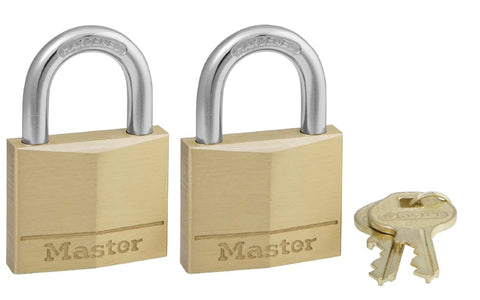 Master Lock 140T Solid Brass Padlock with Key, 2 Pack