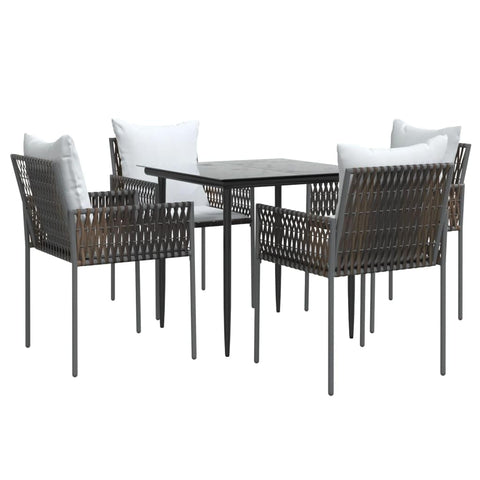 vidaXL 5-Piece Outdoor Patio Dining Set with Cushions - Weather- Poly Rattan and Sturdy Steel Frame - Comfortable Chairs with Table for Garden or Terrace