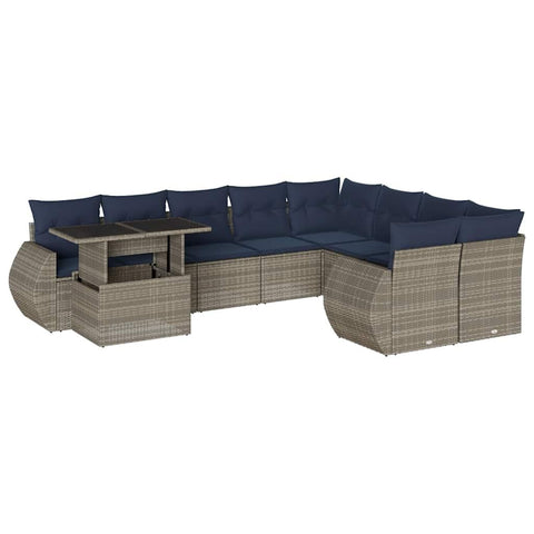 vidaXL Patio Sofa Set with Cushions 10 Piece, Conversation Set with Table and Sectional Sofas, Outdoor Seat for Garden, Modern, Gray Poly Rattan