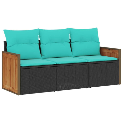 vidaXL Patio Sofa Set with Cushions - 3 Piece Outdoor Furniture Poly Rattan - Black, UV-, Modular Design