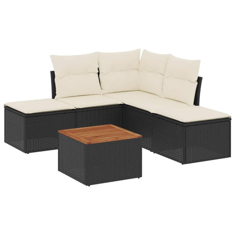 vidaXL Patio Sofa Set with Cushions 6 Piece, Outdoor Conversation Set with Storage, Patio Furniture Set, Modern Style, Black Poly Rattan