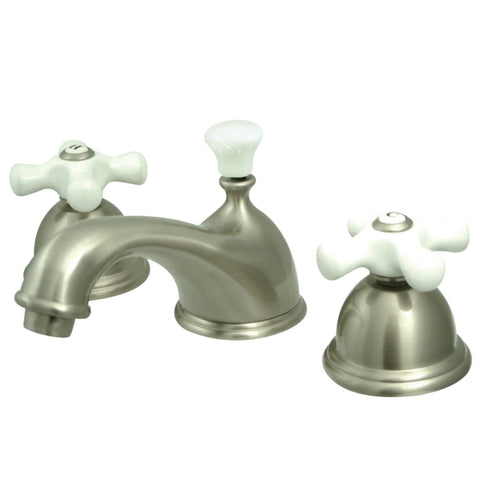 Kingston Brass KS3968PX Restoration Widespread Lavatory Faucet with Porcelain Cross Handle, Brushed Nickel