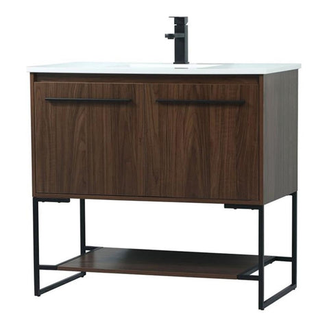 Elegant Decor Sloane 36" MDF and Steel Single Bathroom Vanity in Walnut