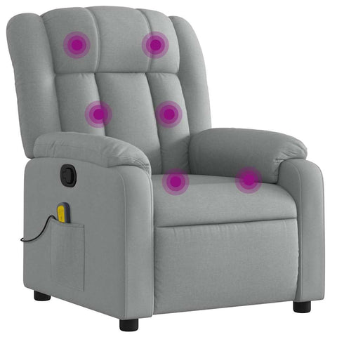 vidaXL Massage Recliner Chair for Living Room, Adjustable Recliner with 6-Point Vibration Massage, Home Theater Seating with Padded Seat Backrest & Side Pocket, Light Grey Fabric