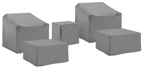 5Pc Outdoor Furniture Cover Set Gray - 2 Chair, 2 Square Table/Ottoman, & 1 Side Table