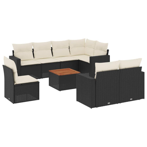 vidaXL Patio Sofa Set with Cushions 9 Piece, Outdoor Conversation Set, Patio Furniture Set for Balcony Garden, Modern Style, Black Poly Rattan