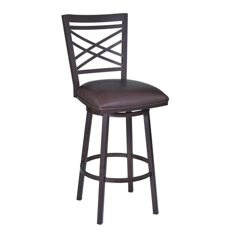 Armen Living Fargo 30" Bar Height Metal Barstool in Auburn Bay finish with Brown Pu