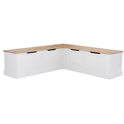 Oakestry White Solid Pine L-Shaped Breakfast Nook with Hidden Storage, Backless Corner Bench, 5-Piece Cushion & Pillow Set, Built-in Look Seating for Kitchen or Dining Spaces (Blue)